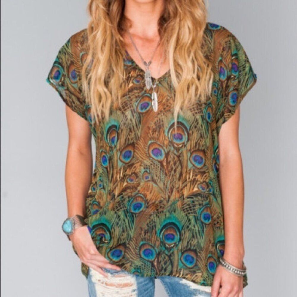 SMYM | Original MU Peacock Sheer Top | One Size | Short Sleeve